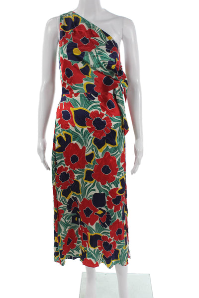 Mirae Women One Shoulder Floral Midi Dress Polyester Blend Sleeveless Size 36