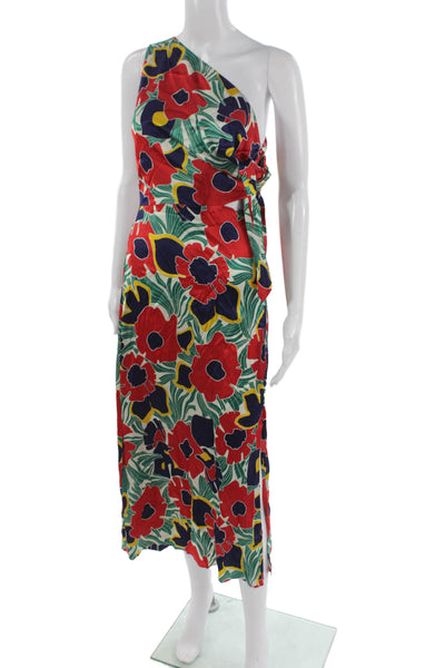 Mirae Women One Shoulder Floral Midi Dress Polyester Blend Sleeveless Size 36