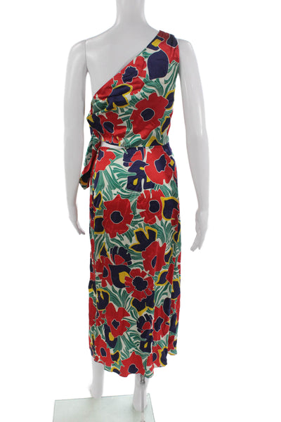 Mirae Women One Shoulder Floral Midi Dress Polyester Blend Sleeveless Size 36