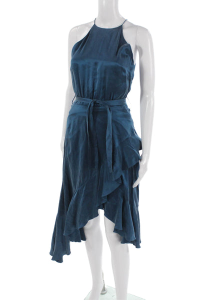 Zimmermann Womens Asymmetrical Silk Sleeveless Blue Knee Length Dress Size 0