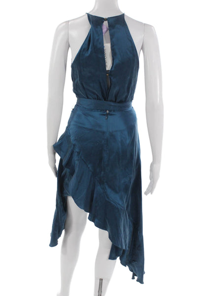 Zimmermann Womens Asymmetrical Silk Sleeveless Blue Knee Length Dress Size 0