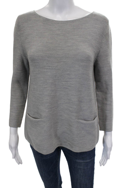 COS Women Pullover Sweater Gray Boat Neck 100% Wool Long Sleeve Size S