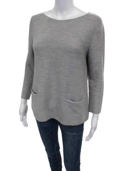 COS Women Pullover Sweater Gray Boat Neck 100% Wool Long Sleeve Size S