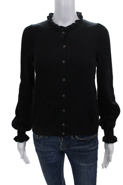 Boden Womens Cardigan Black Cotton Wool Blend Round Neck Long Sleeve Size XS