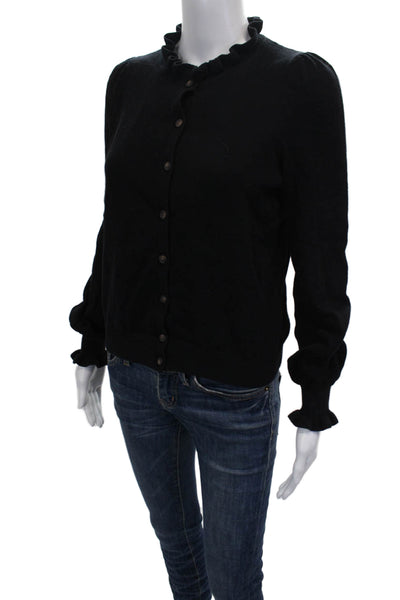 Boden Womens Cardigan Black Cotton Wool Blend Round Neck Long Sleeve Size XS