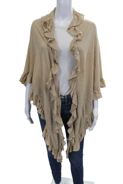 Minnie Rose Womens Cardigan Shawl Wrap Collared Cotton Beige Size One Size