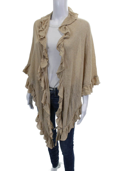 Minnie Rose Womens Cardigan Shawl Wrap Collared Cotton Beige Size One Size