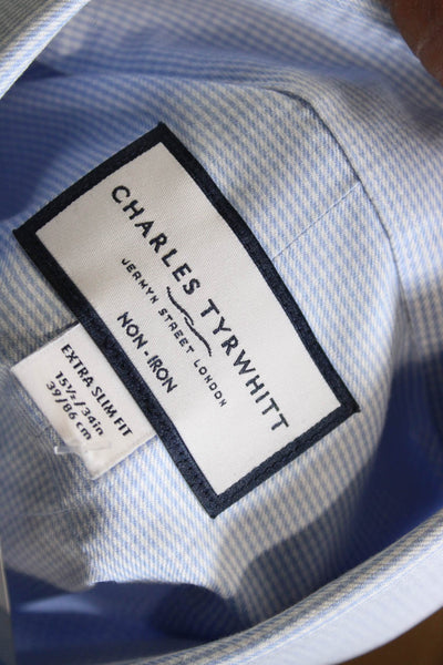 Charles Tyrwhitt Mens Cotton Houndstooth Print Button-Down Shirt Blue Size 34