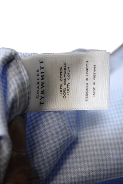 Charles Tyrwhitt Mens Cotton Houndstooth Print Button-Down Shirt Blue Size 34