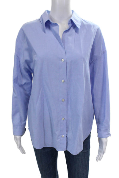 Zara Womens Basic Collared Button-Up Blue Long Sleeve Cotton Polyester Size S
