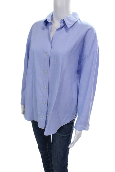 Zara Womens Basic Collared Button-Up Blue Long Sleeve Cotton Polyester Size S