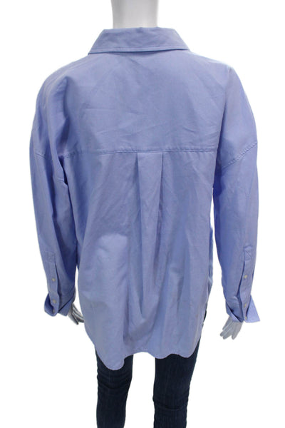 Zara Womens Basic Collared Button-Up Blue Long Sleeve Cotton Polyester Size S