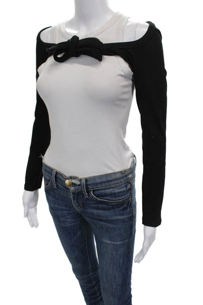 Lioness Womens Black Cotton Boat Neck Shrug Sweater Long Sleeve Size S