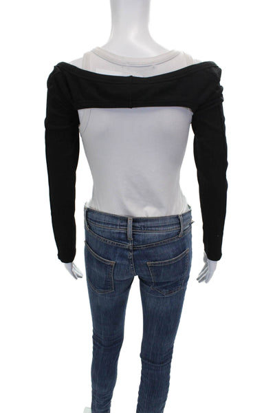 Lioness Womens Black Cotton Boat Neck Shrug Sweater Long Sleeve Size S