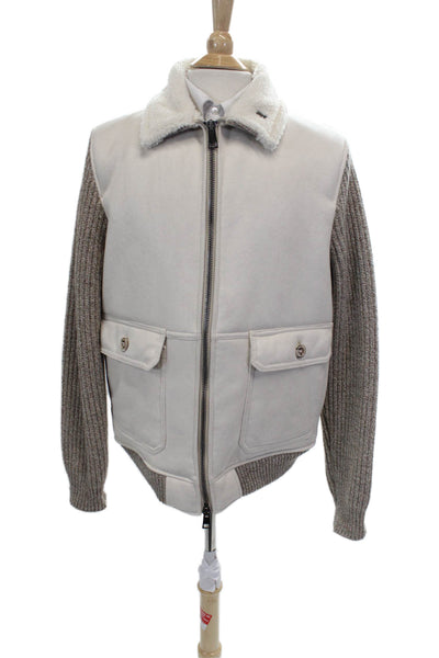 Born To Be Mens Bomber Jacket Ivory Polyester Zip Size 54