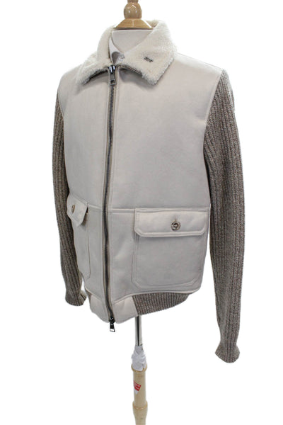 Born To Be Mens Bomber Jacket Ivory Polyester Zip Size 54