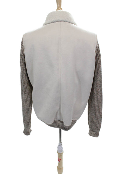 Born To Be Mens Bomber Jacket Ivory Polyester Zip Size 54
