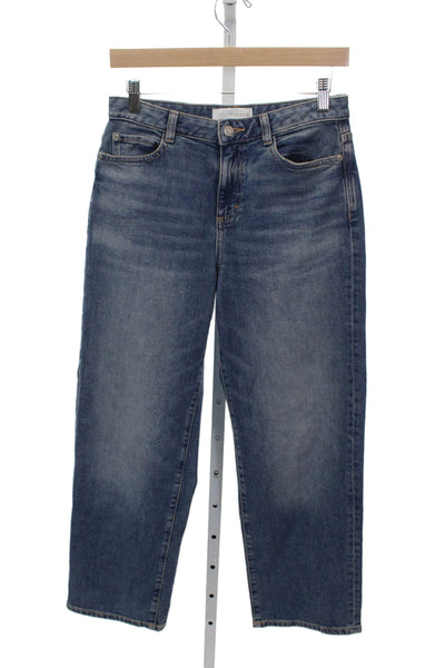 Zara Women Straight High Rise Jeans Blue Cotton Blend Button Size 2