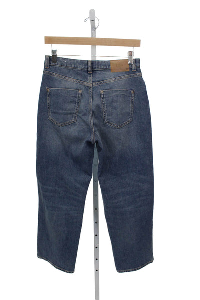 Zara Women Straight High Rise Jeans Blue Cotton Blend Button Size 2