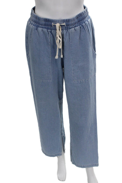 LNA Women Cropped Denim Pants Drawstring Blue Size XS