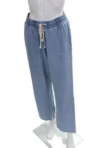 LNA Women Cropped Denim Pants Drawstring Blue Size XS
