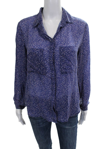 Bella Dahl Womens Floral Rayon Collared Long Sleeve Button-Up Blue Size XS