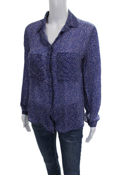 Bella Dahl Womens Floral Rayon Collared Long Sleeve Button-Up Blue Size XS