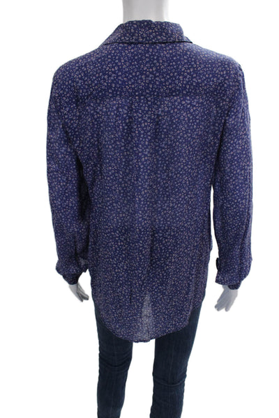 Bella Dahl Womens Floral Rayon Collared Long Sleeve Button-Up Blue Size XS