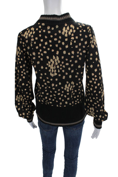 French Connection Women Black Animal Print Mock Neck Long Sleeve Blouse Size XS