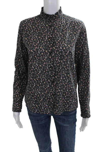 Vilagallo Women Multicolor Floral High Neck Long Sleeve Button-Up Top Size 38