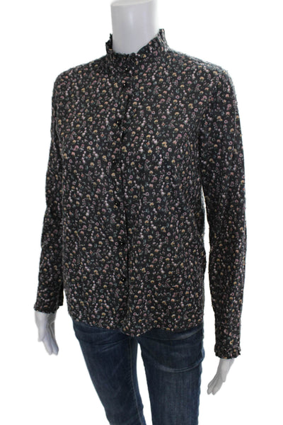 Vilagallo Women Multicolor Floral High Neck Long Sleeve Button-Up Top Size 38