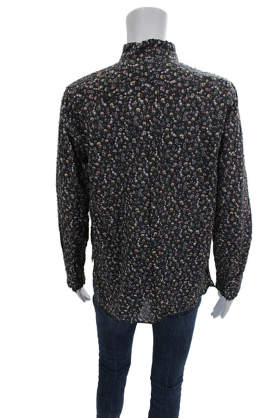 Vilagallo Women Multicolor Floral High Neck Long Sleeve Button-Up Top Size 38
