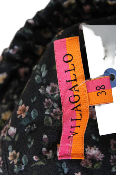 Vilagallo Women Multicolor Floral High Neck Long Sleeve Button-Up Top Size 38