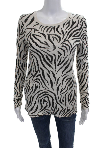 ATM Womens Zebra Print Multicolor Cotton Long Sleeve Round Neck T-Shirt Size XS