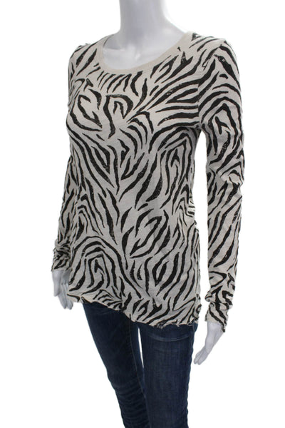 ATM Womens Zebra Print Multicolor Cotton Long Sleeve Round Neck T-Shirt Size XS