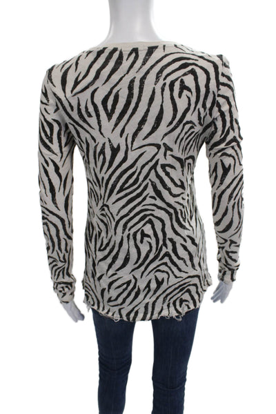 ATM Womens Zebra Print Multicolor Cotton Long Sleeve Round Neck T-Shirt Size XS