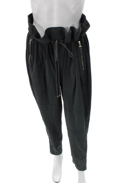 Raffaello Rossi Women Paperbag Pants Black Drawstring Size 46