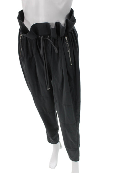 Raffaello Rossi Women Paperbag Pants Black Drawstring Size 46