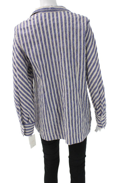 J Envie Women Tunic Blouse Collared Striped Blue Long Sleeve 32% Cotton Size 12