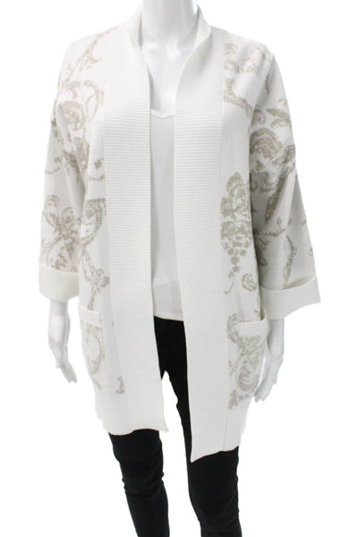 The H Edition Women Cardigan Ivory Floral V-Neck 3/4 Sleeve Size S