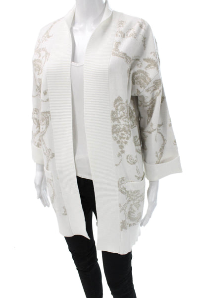 The H Edition Women Cardigan Ivory Floral V-Neck 3/4 Sleeve Size S