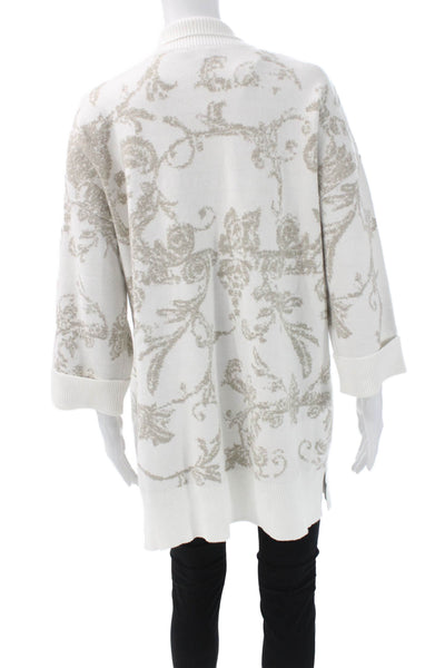 The H Edition Women Cardigan Ivory Floral V-Neck 3/4 Sleeve Size S