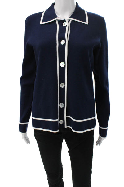 J Envie Womens Collared Blue Cardigan Long Sleeve Viscose Size S