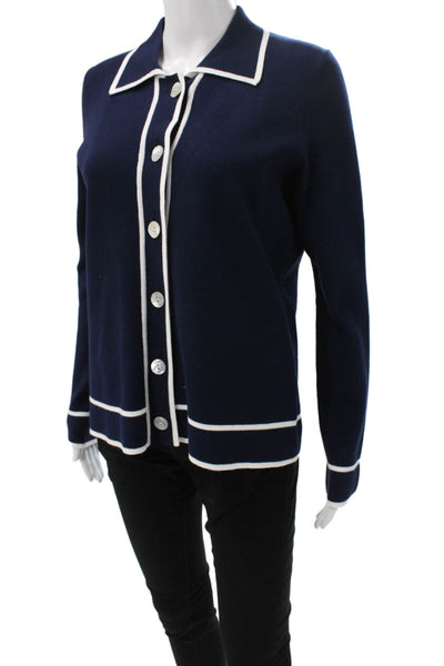 J Envie Womens Collared Blue Cardigan Long Sleeve Viscose Size S