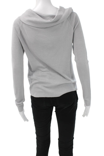 MM. La Fleur Women Basic Silk Cowl Neck Long Sleeve Blouse Gray Size S