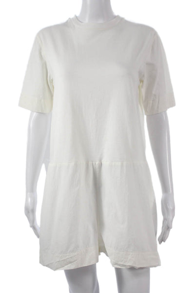 Zara Womens White Cotton Crew Neck Short Sleeve Romper Button Size S