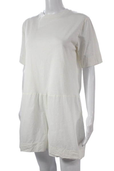 Zara Womens White Cotton Crew Neck Short Sleeve Romper Button Size S