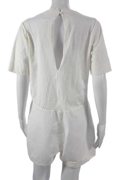 Zara Womens White Cotton Crew Neck Short Sleeve Romper Button Size S