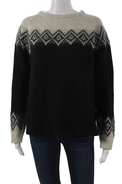 Wyeth Womens Fair Isle Pullover Sweater Black Crew Neck Long Sleeve Size S