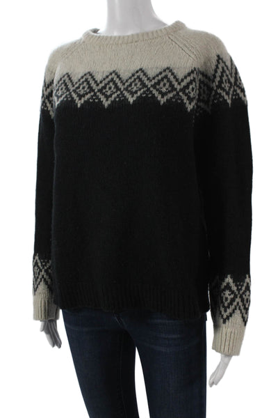 Wyeth Womens Fair Isle Pullover Sweater Black Crew Neck Long Sleeve Size S